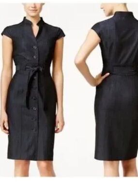Calvin Klein dress Cap sleeve Button Front Sheath Dress Black lined size 4